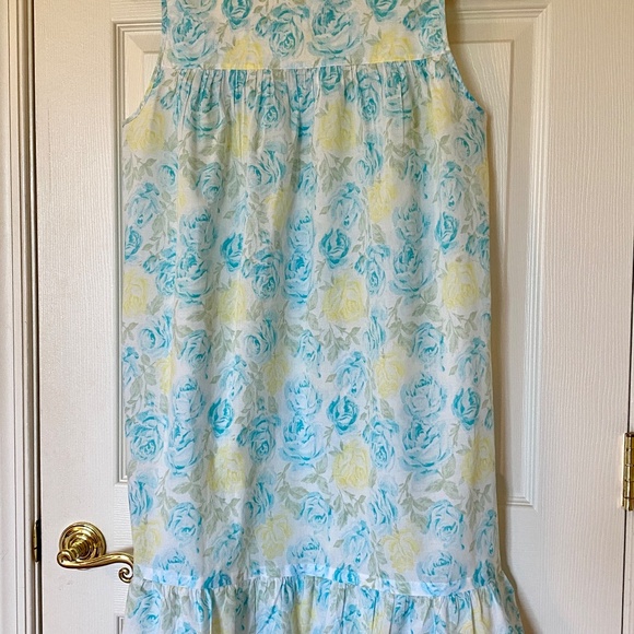 EILEEN WEST Short Sleeveless Chemise Nightgown in Yellow Blue Floral - Size M - Picture 4 of 6